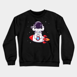 Cute Astronaut Lifting Dumbbell On Rocket Cartoon Crewneck Sweatshirt